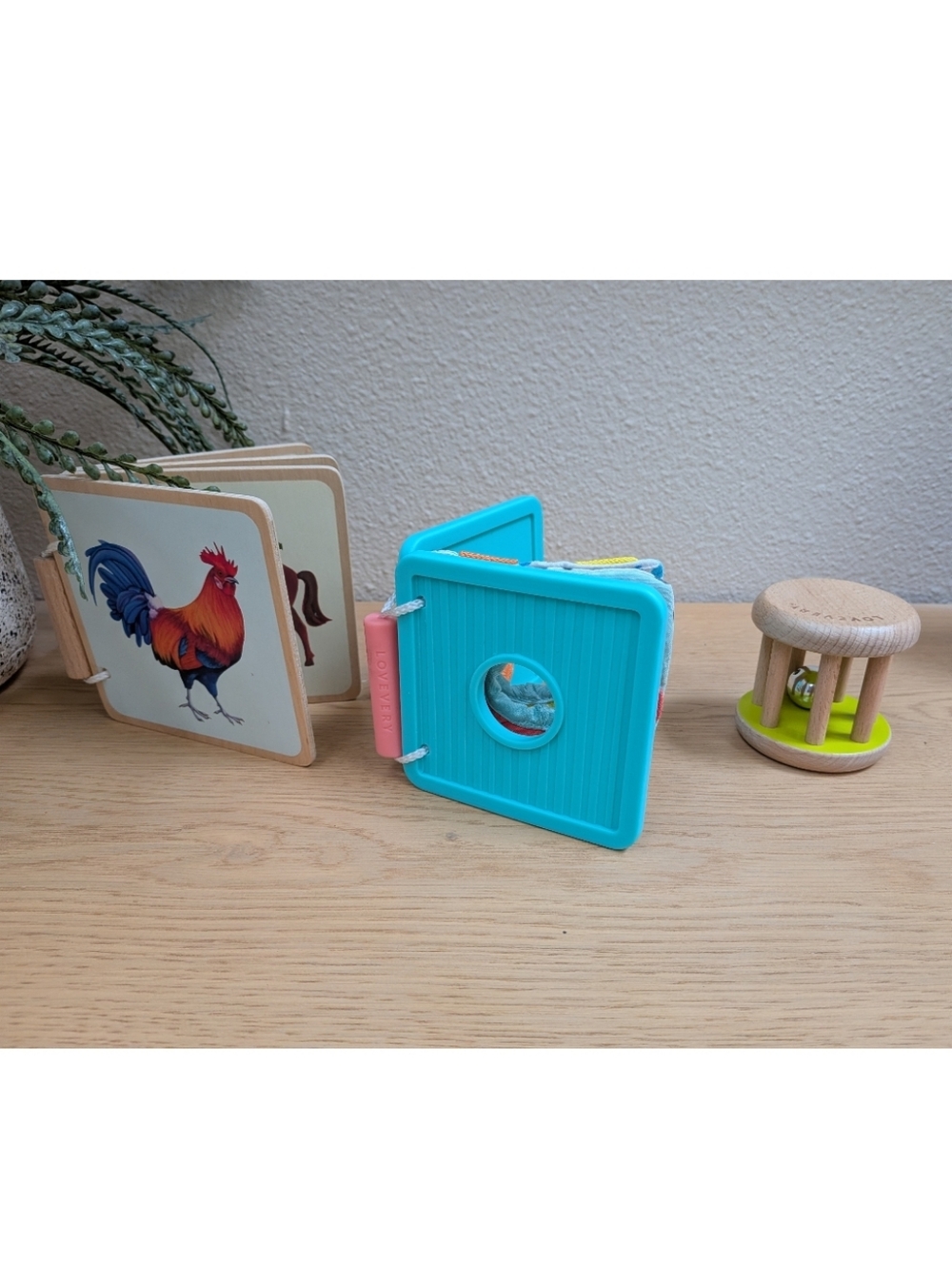 Lovevery Baby Bundle Wooden Animal Book, Texture Book And Rolling Bell